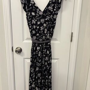 LOFT Black Maxi Sundress with V-Neck and Flutter Sleeves